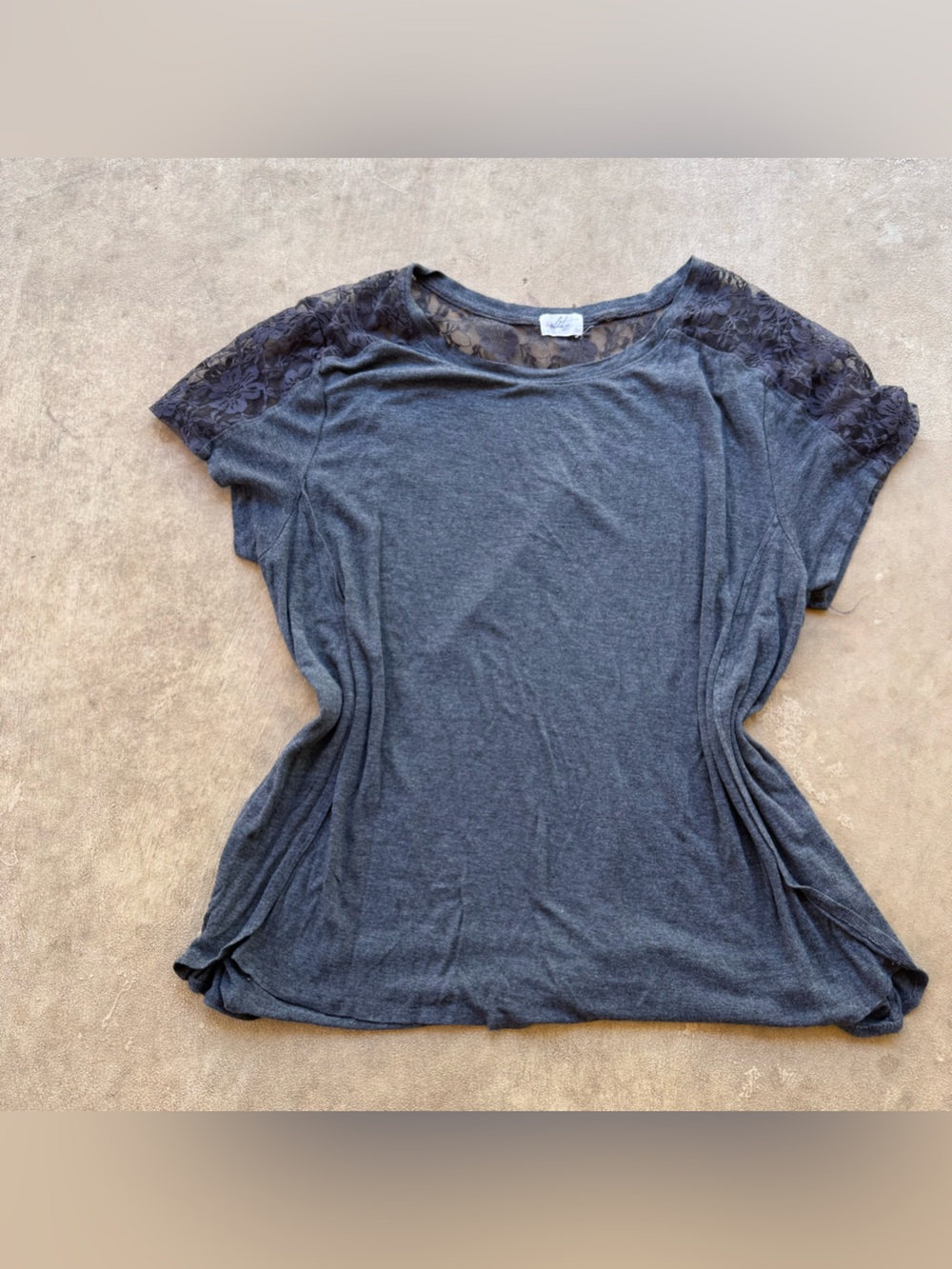 Glitz Charcoal Lace Shoulder Short Sleeve Tee